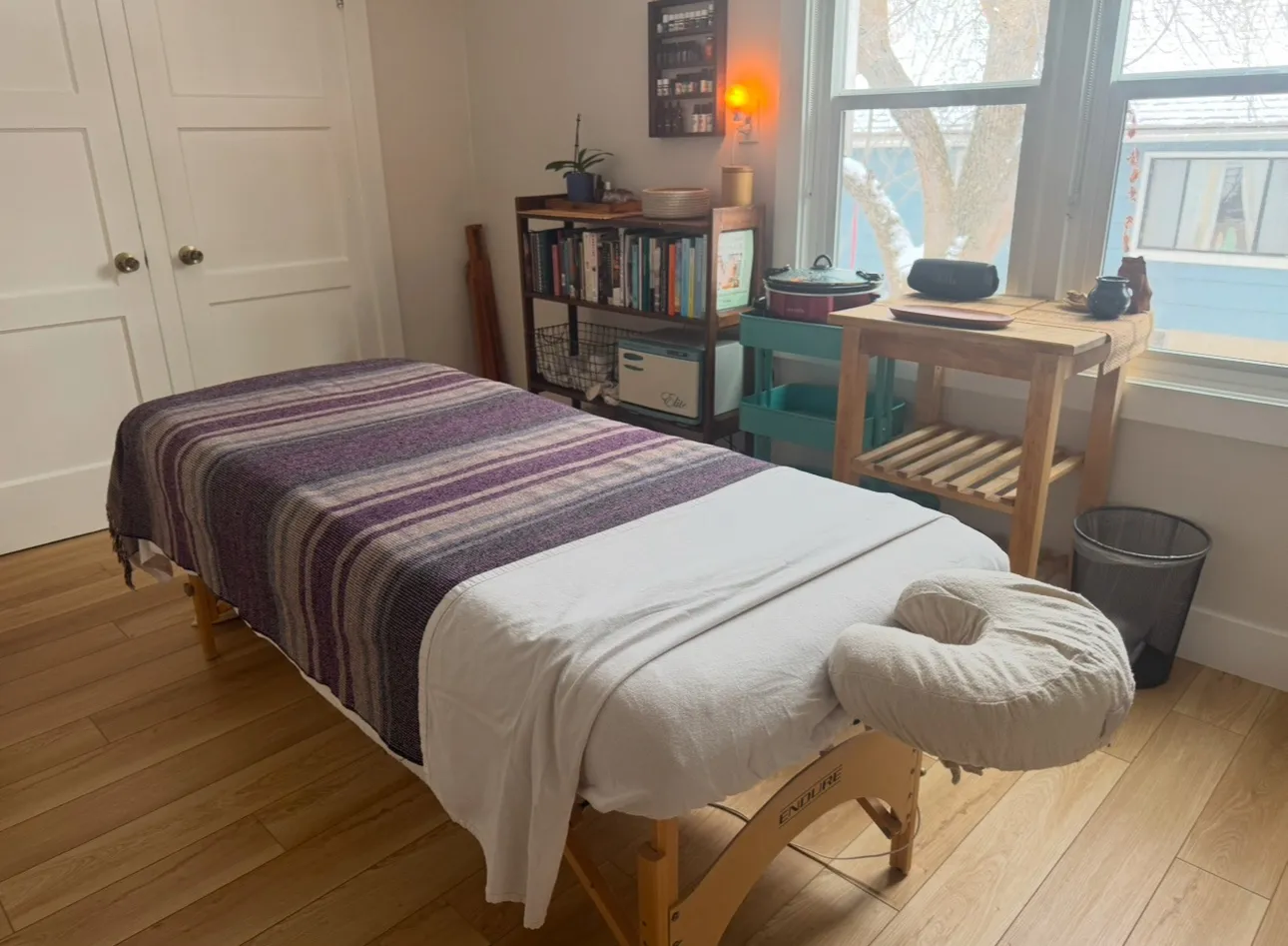 Briana's calm, light-filled massage room